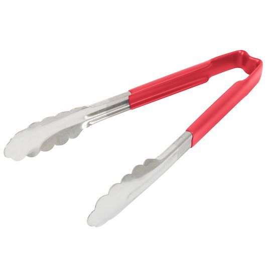 Vollrath Tongs One-piece Color-coded Scalloped Red 9 1/2 Inch -- 12 Per Case