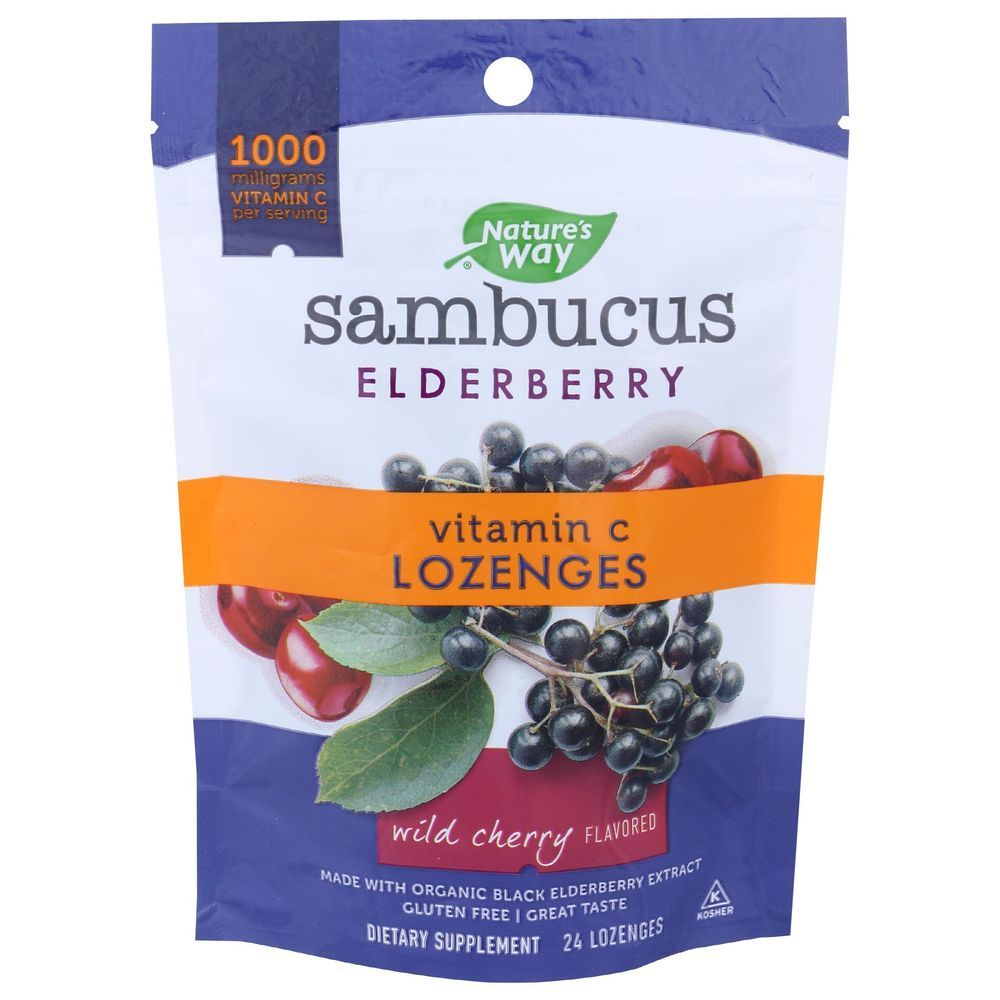 Nature's Way Organic Wild Cherry Sambucus Zinc Lozenges, 24 Count