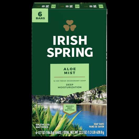 Irish Spring Aloe Mist Deodorant Bar Soap, 22.5 Ounce, 6 Count -- 12 Per Case