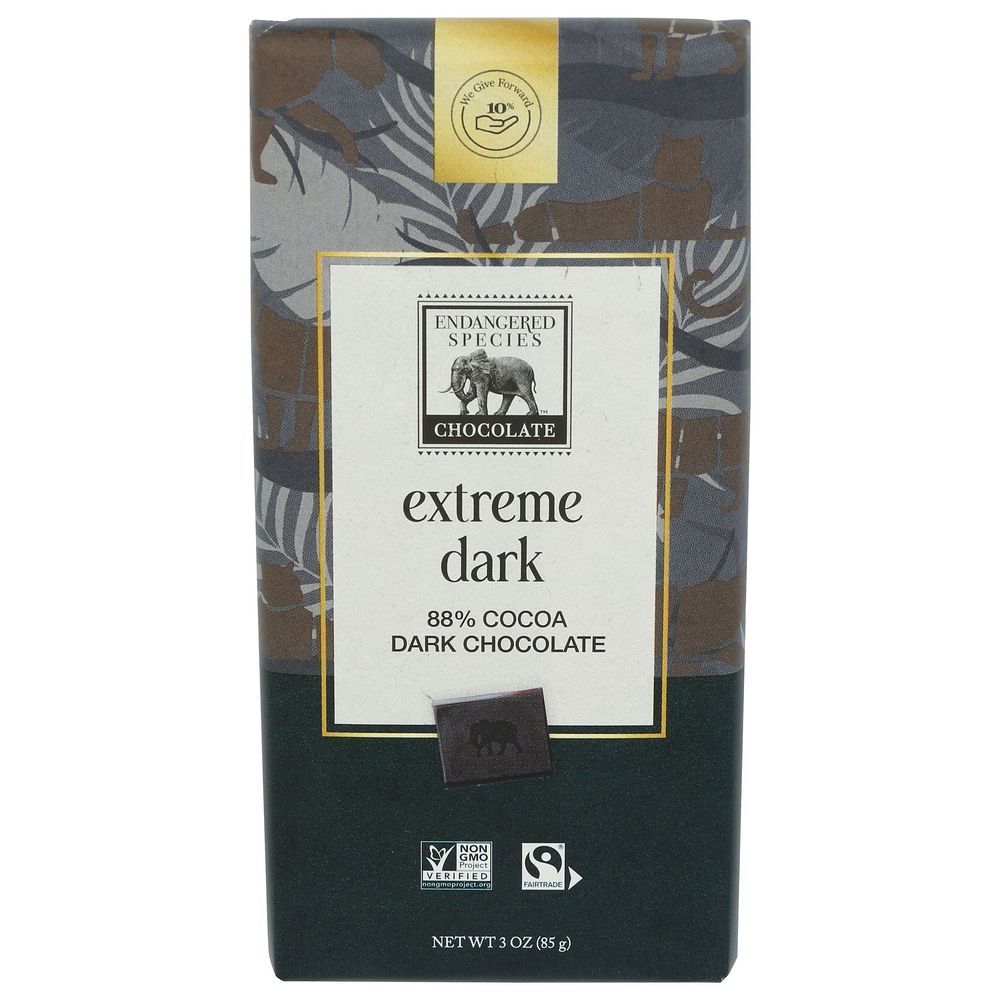 Endangered Species Extreme Dark Chocolate Bar, 3 Ounce -- 12 Per Case