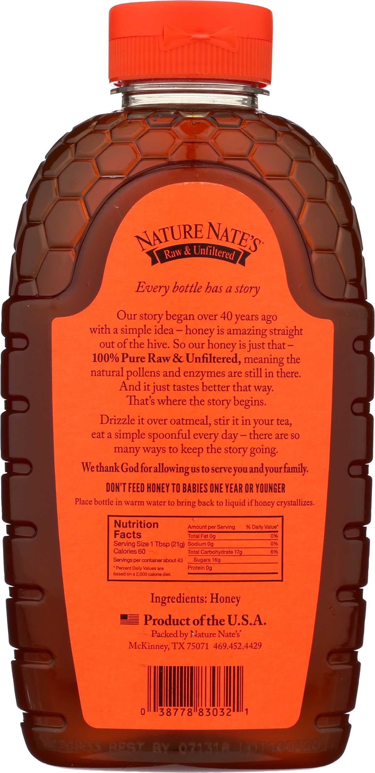 Nature Nate's 100 Percent Pure Raw And Unfiltered Honey, 32 Ounce Bottle -- 6 Per Case