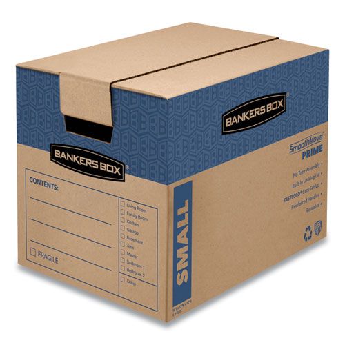 Bankers Box Smoothmove Prime Brown/blue Regular Slotted Small Moving/storage Box With Hinged Lid, 12 X 16 X 12 Inch -- 15 Per Case