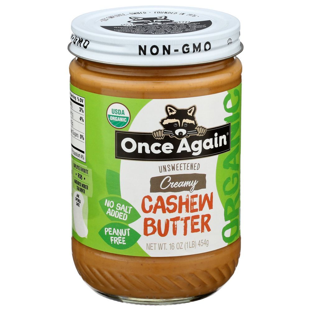 Once Again Organic Unsweetened Salt Free Creamy Cashew Butter, 16 Ounce -- 6 Per Case