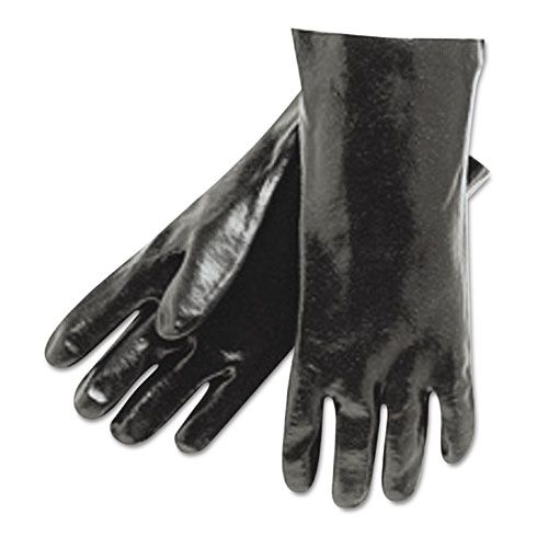 Mcr Safety Large Black Interlock Lined Single Dipped Pvc Gloves, 18 Inch Long -- 12 Pairs Per Case