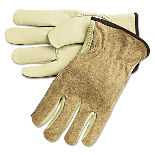 Mcr Safety Large Cream Dual Leather Industrial Gloves -- 12 Pairs Per Case