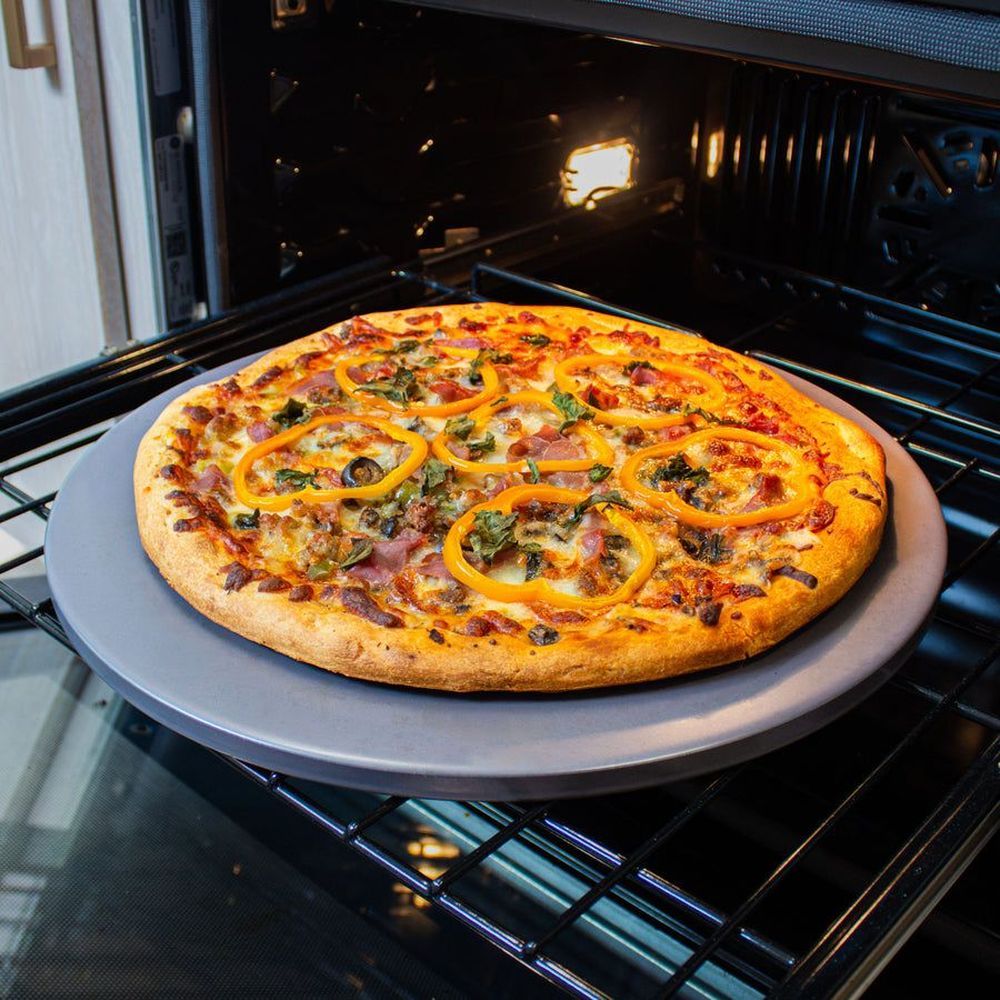 Old Stone Pizza Kitchen Grey Glazed Round Pizza Stone, 16 Inch
