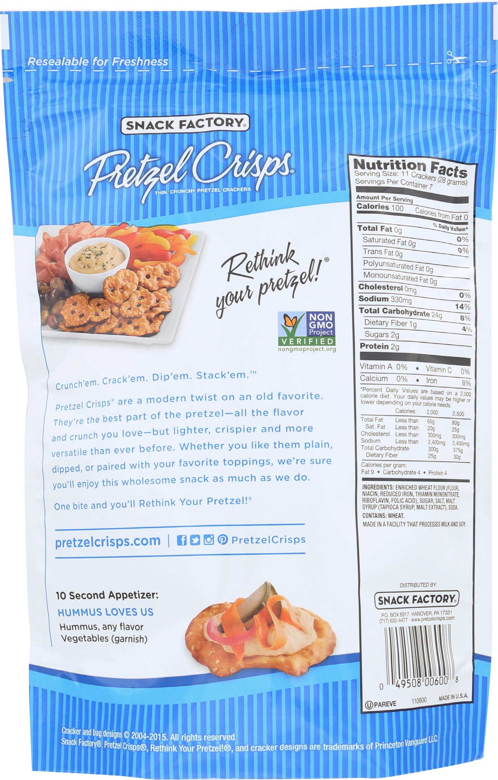 Snack Factory Original Pretzel Crisps, 7.2 Ounce -- 12 Per Case