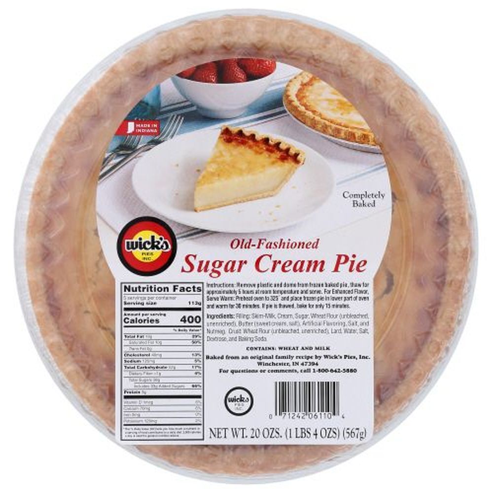 Wicks 8 Inch Sugar Cream Pie, 20 Ounce -- 6 Per Case