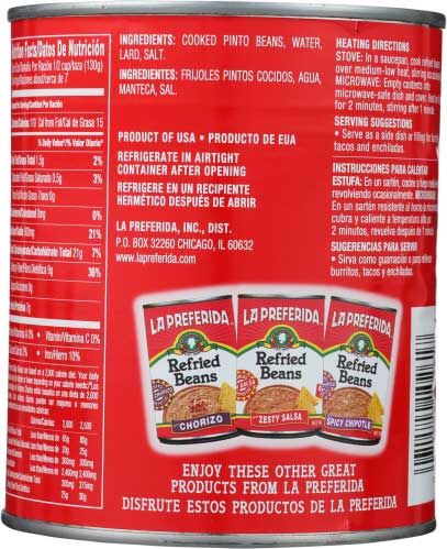 La Preferida Authentic Refried Beans, 30 Ounce -- 12 Per Case