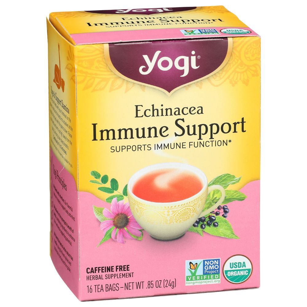 Yogi Organic Echinacea Immune Support Caffeine Free Herbal Supplement Tea, 16 Tea Bags -- 6 Per Case