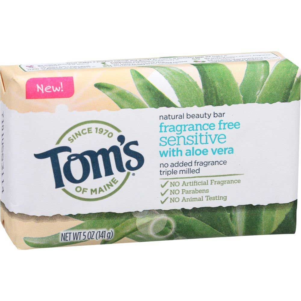 Toms Of Maine Fragrance Free Sensitive Natural Beauty Bar Soap, 5 Ounce -- 6 Per Case