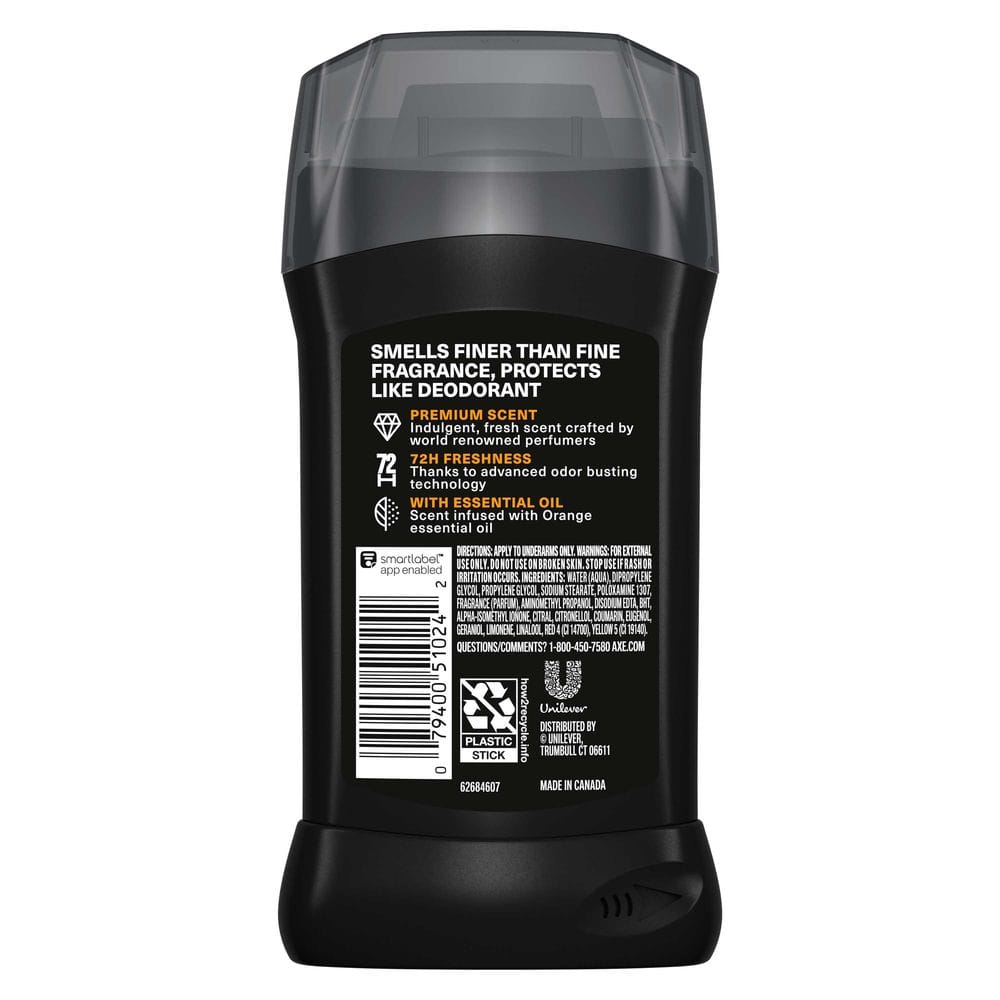 Axe Fine Fragrance Collection Black Vanilla With Orange Plus Sandalwood Essential Oils Premium Deodorant Stick, 3 Ounce -- 12 Per Case