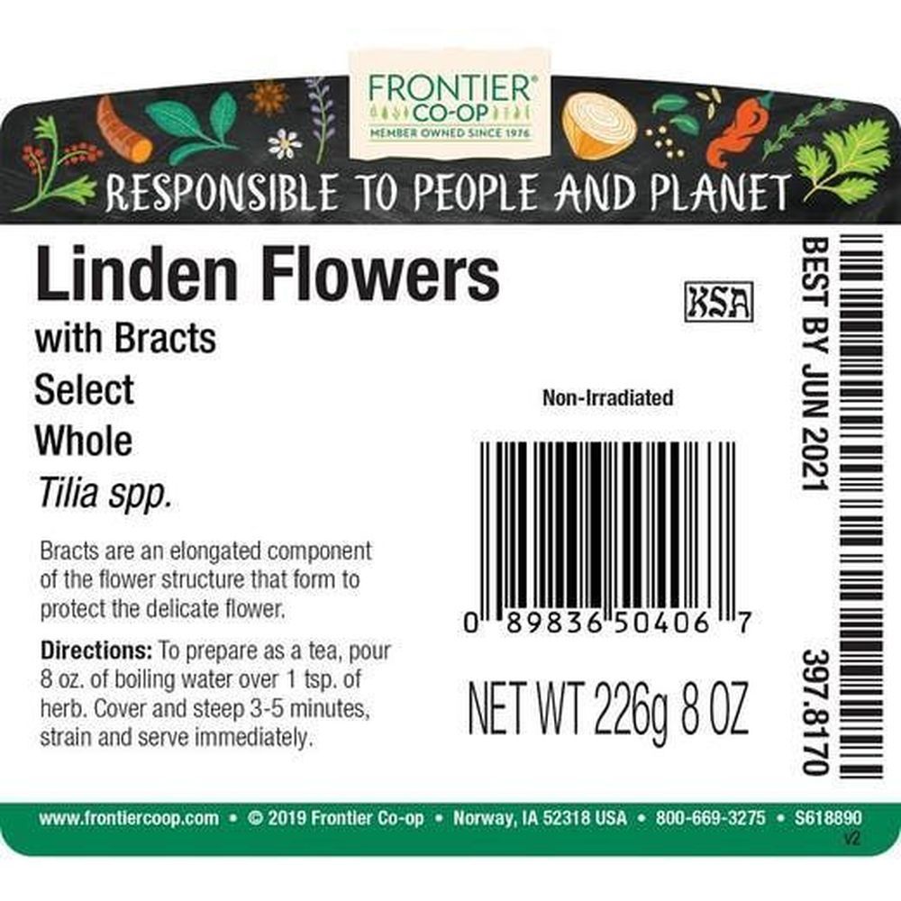 Frontier Co-op Organic Linden Flowers With Bracts, 8 Ounce -- 12 Per Case