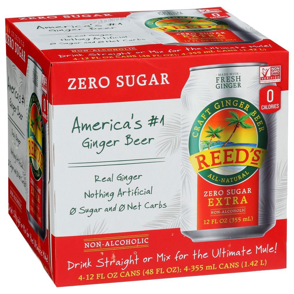 Reed's Zero Sugar Extra Ginger Beer, 48 Fluid Ounce -- 6 Per Case