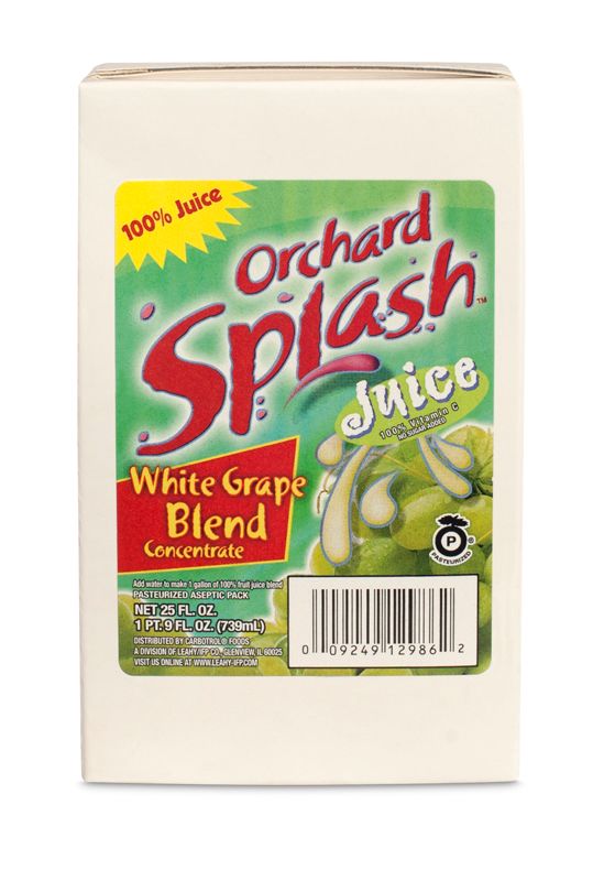 Orchard Splash Juice Carbotrol Aseptic White Grape 100 Percent, 25 Ounce -- 12 Per Case