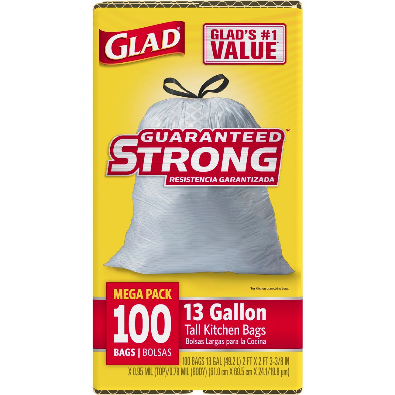 Glad Kitchen Tall Drawstring White Garbage Bag, 100 Count -- 4 Per Case