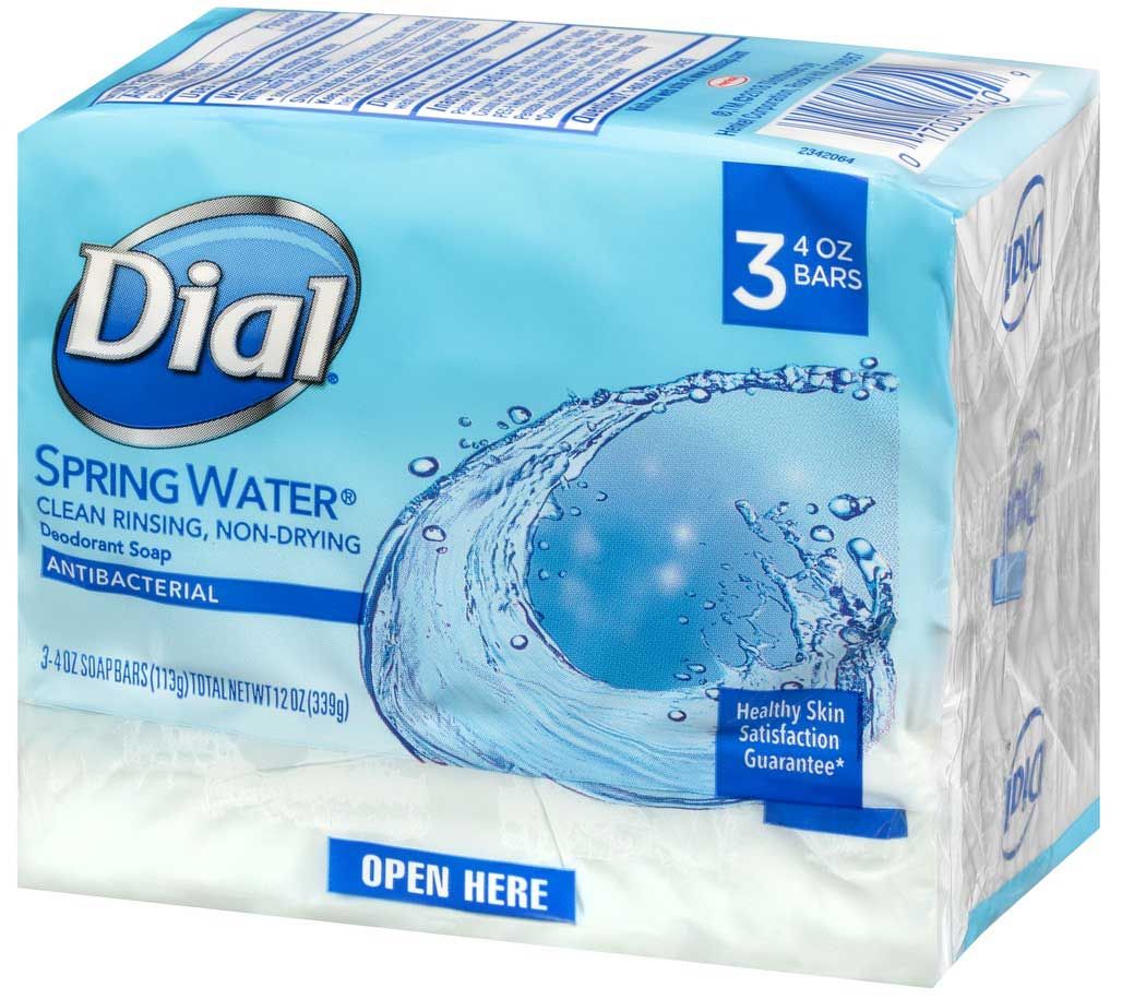 Dial Spring Water Antibacterial Bar Soap, 3 Count -- 12 Per Case