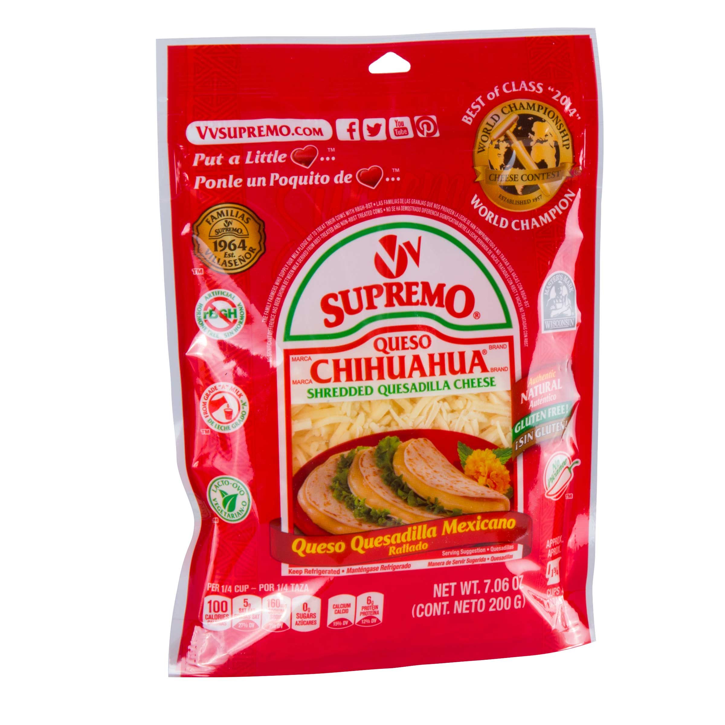 V&v Supremo Queso Chihuahua Shredded Quesadilla Cheese, 7.06 Ounce -- 12 Per Case