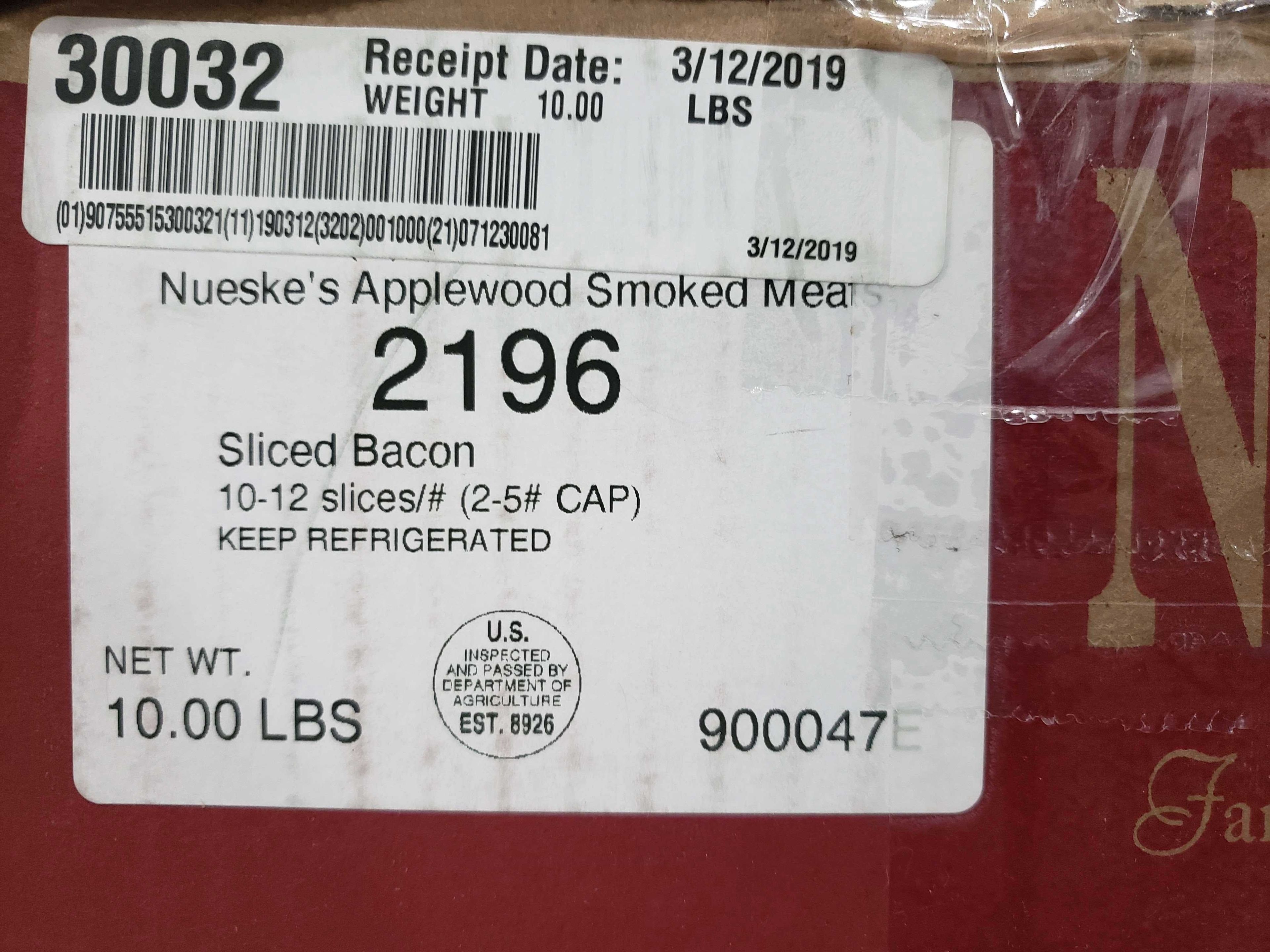 Nueske's Apple Wood Smoked Sliced Bacon, 5 Pound -- 2 Per Case