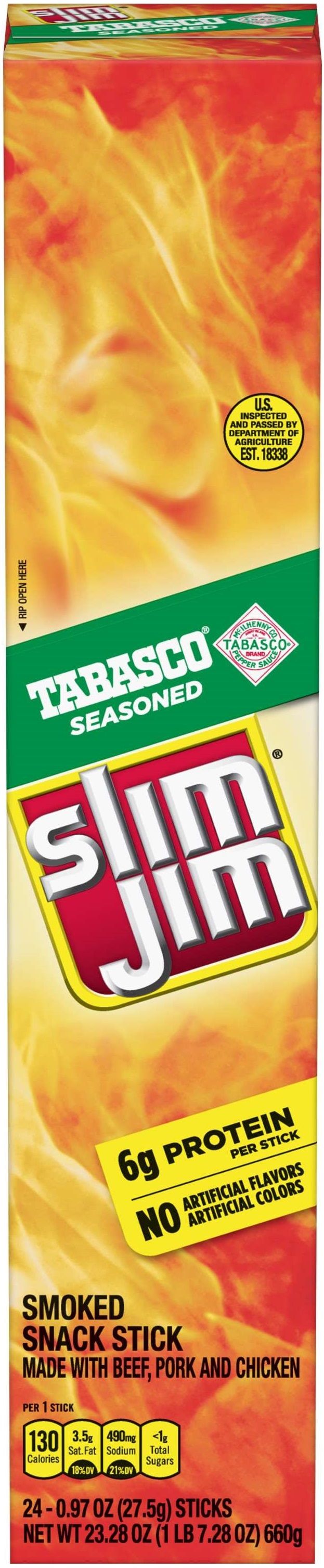 Slim Jim Giant Tabasco Snack Stick, 24 Count Per Box -- 6 Per Case