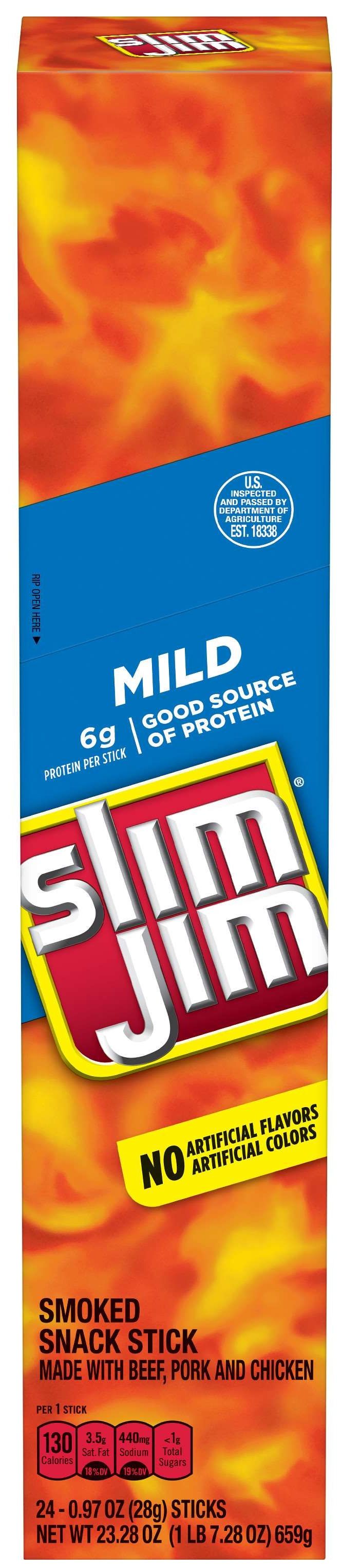 Slim Jim Mild Giant Meat Snack Stick, 24 Count Per Box -- 6 Per Case