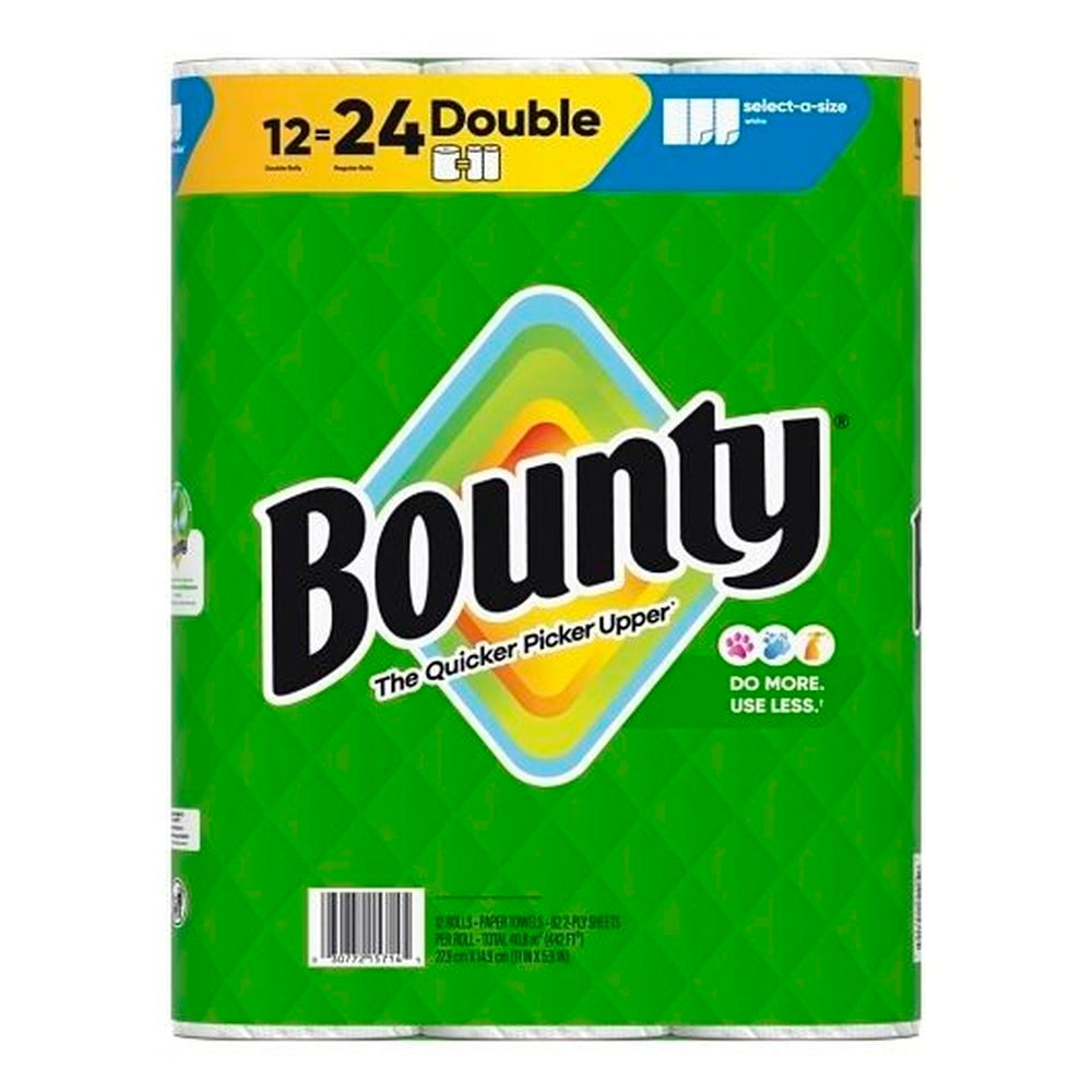 Bounty White Base 2 Ply Select A Size Paper Towel Roll, 12 Count