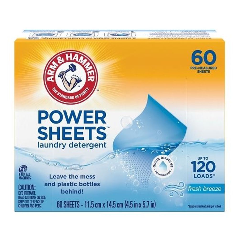 Arm & Hammer Power Sheets Fresh Breeze Laundry Detergent Sheets, 60 Count -- 6 Per Case