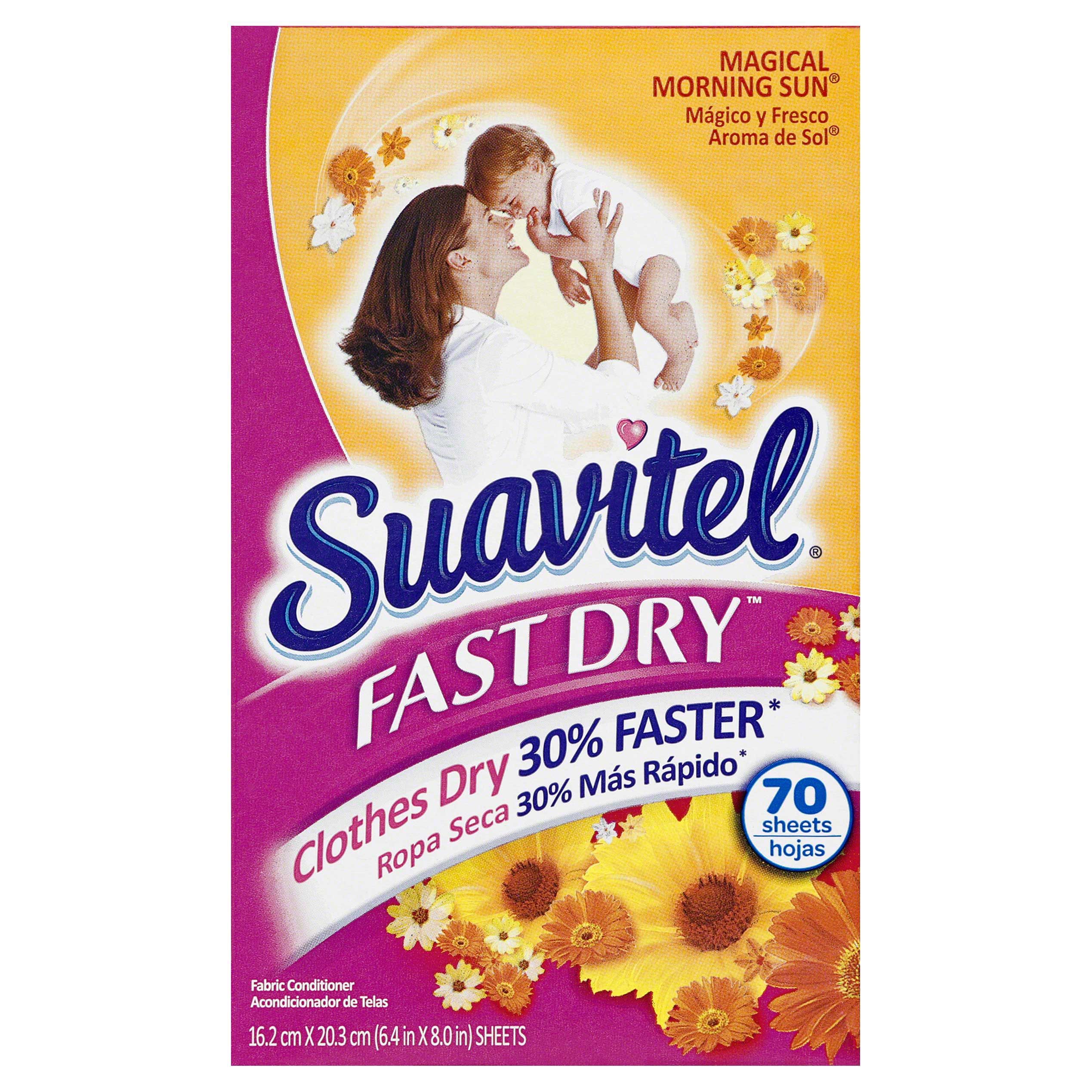 Suavitel Fast Dry Magical Morning Sun Fabric Conditioner Sheets, 70 Count -- 6 Per Case