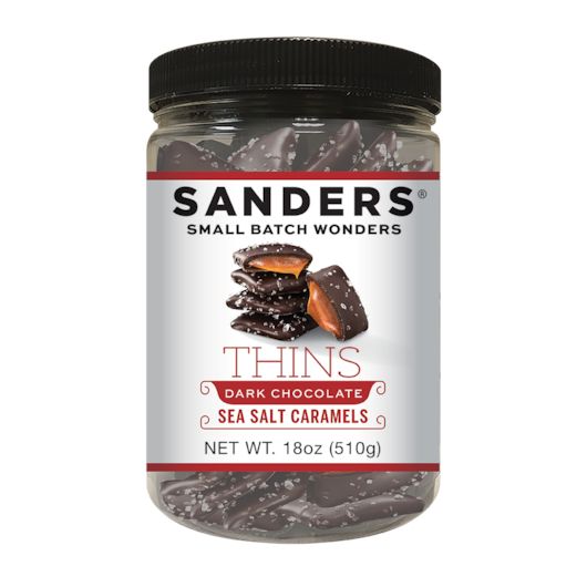 Sanders Dark Chocolate Sea Salt Caramel Thins Tub, 18 Ounce -- 6 Per Case