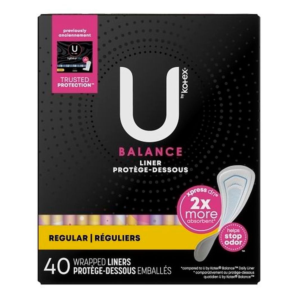 U By Kotex Balance Wrapped Panty Liner, 40 Count -- 8 Per Case