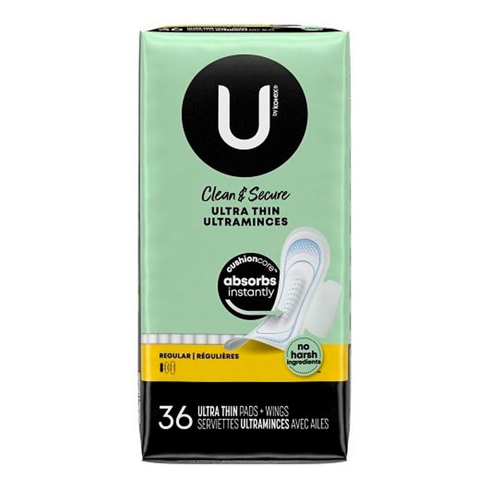 U By Kotex Premium Ultrathin Regular Winged Pad, 36 Count -- 6 Per Case