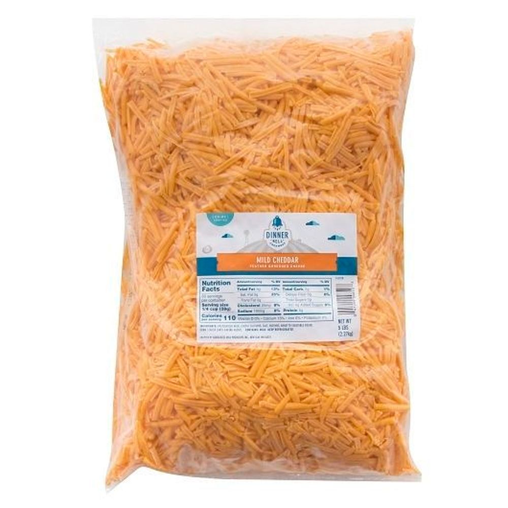 Dinner Bell Creamery Feather Shred Mild Yellow Cheddar Cheese, 5 Pound -- 4 Per Case