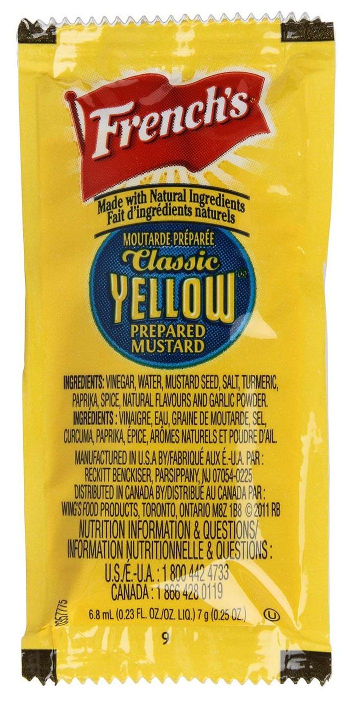 French's Classic Yellow Prepared Mustard, 7 Gram Packet -- 500 Per Case