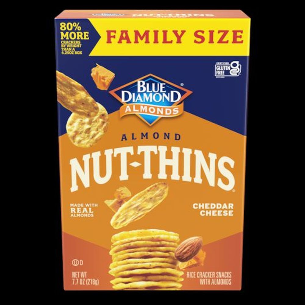 Blue Diamond Nut-thins Family Size Almonds Cheddar Cheese Rice Crackers Snacks, 7.7 Ounce -- 6 Per Case