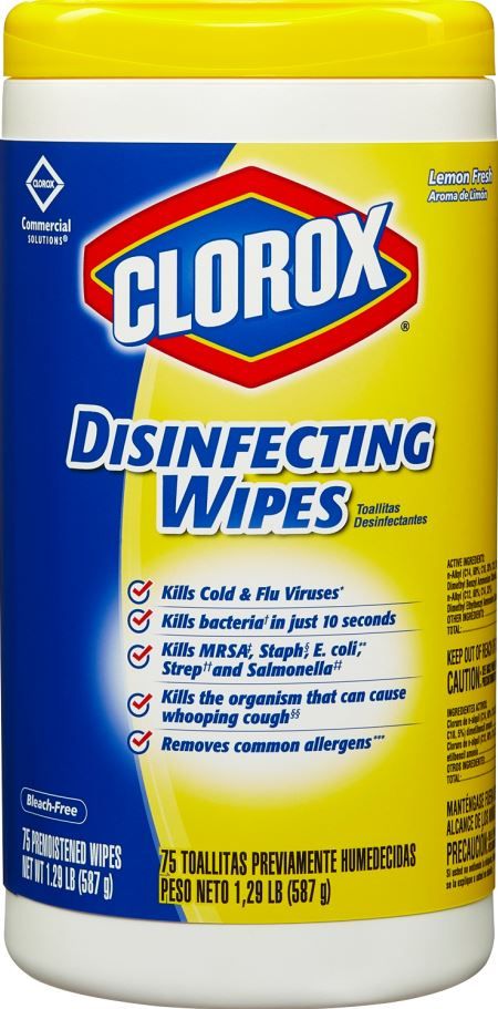 Clorox Commercial Solutions Lemon Scent Disinfecting Wipes, 75 Count -- 6 Per Case