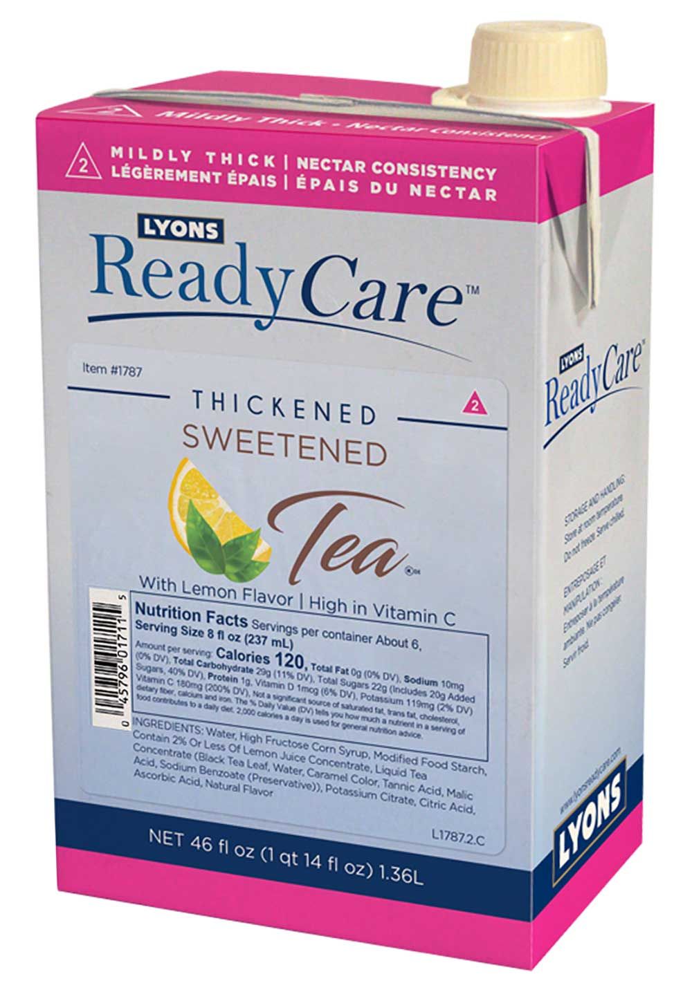 Lyons Ready Care Level 2 Nectar Thickened Sweetened Tea With Lemon, 46 Fluid Ounce -- 6 Per Case