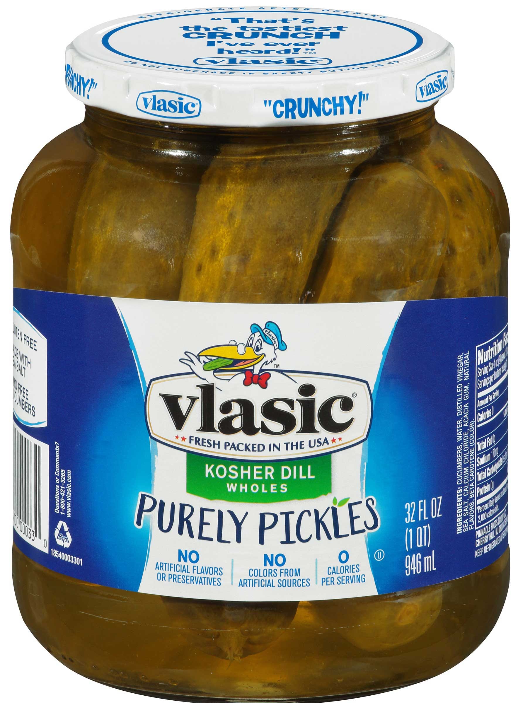 Vlasic Kosher Dill Large Whole Purely Pickles, 32 Fluid Ounce -- 6 Per Case