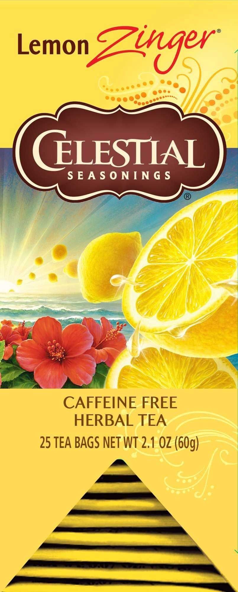 Celestial Seasonings Lemon Zinger Caffeine Free Herbal Tea, 25 Tea Bags Count -- 6 Per Case