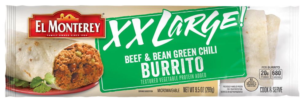 El Monterey Xx Large Beef And Bean Green Chili Burrito, 9.5 Ounce -- 12 Per Case