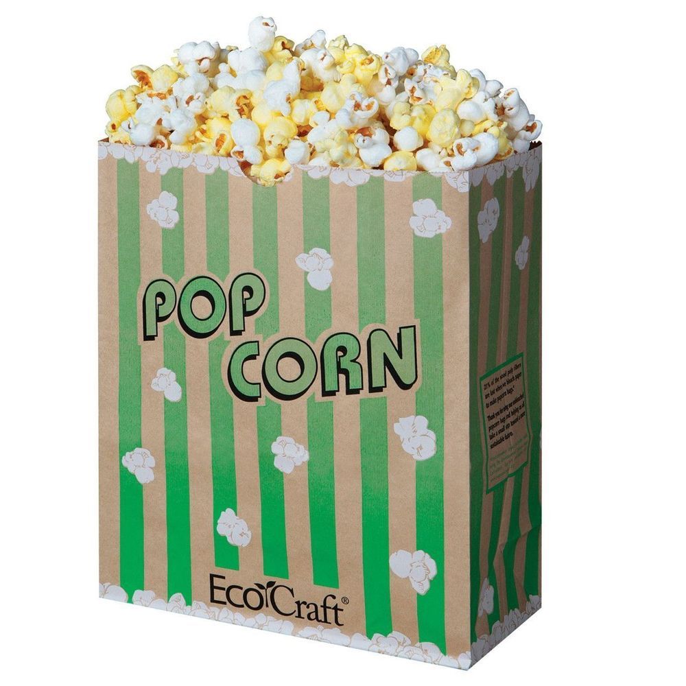 Bagcraft Ecocraft Green Stripe Theater Popcorn Bag, 130 Ounce Capacity -- 500 Per Case