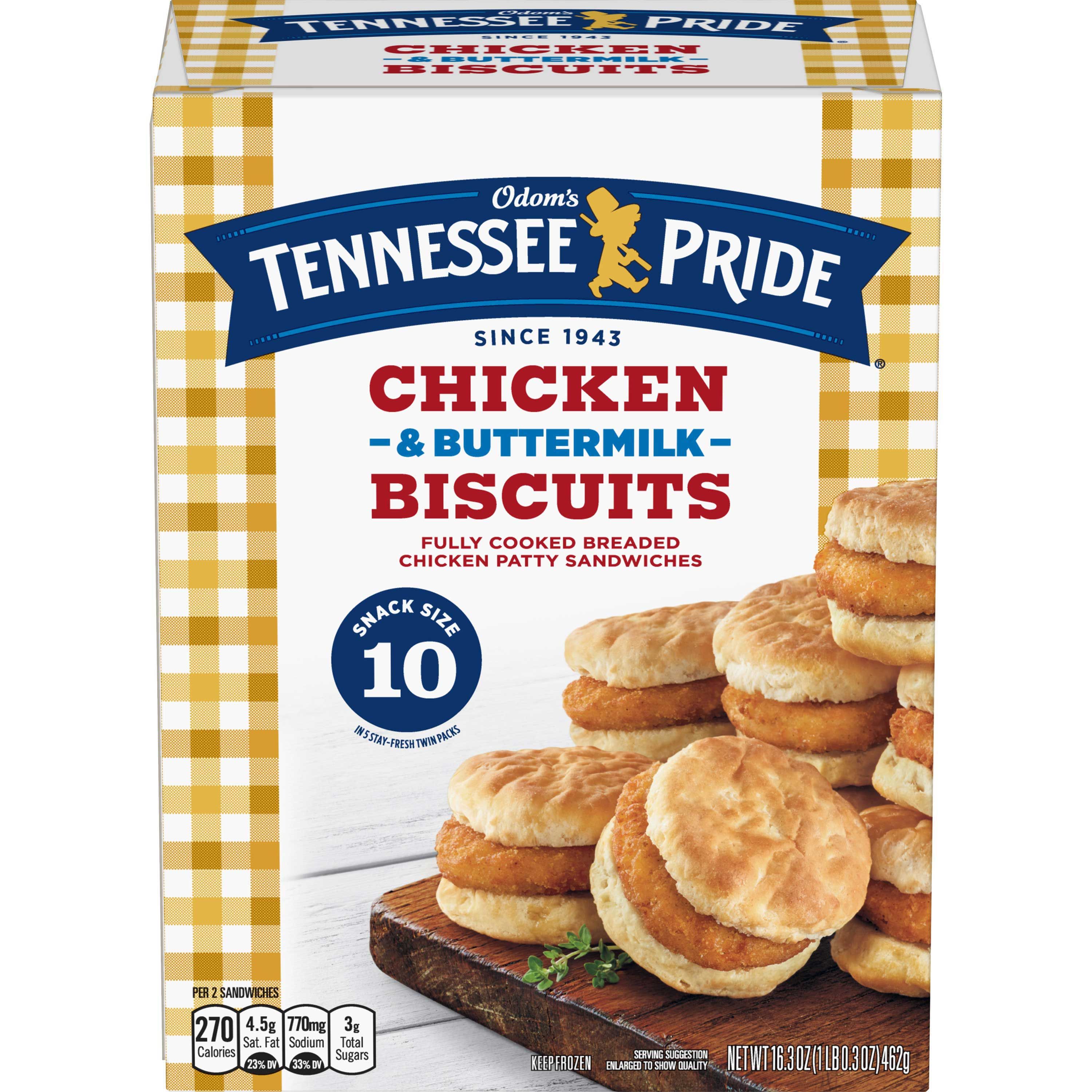 Odom's Tennessee Pride Breaded Chicken Biscuit, 16.3 Ounce, 10 Count -- 4 Per Case