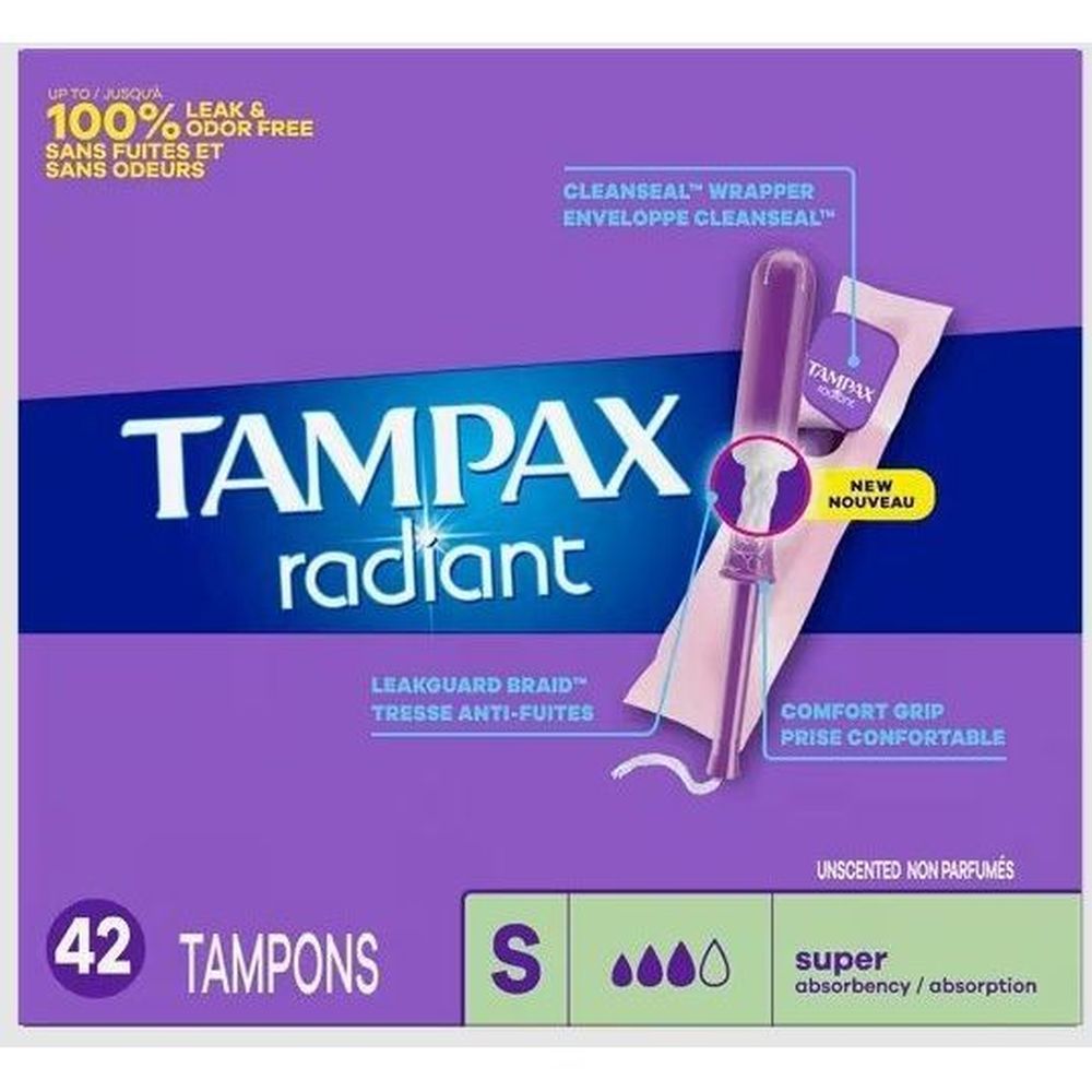 Tampax Radiant Super Tampons, 42 Count -- 12 Per Case
