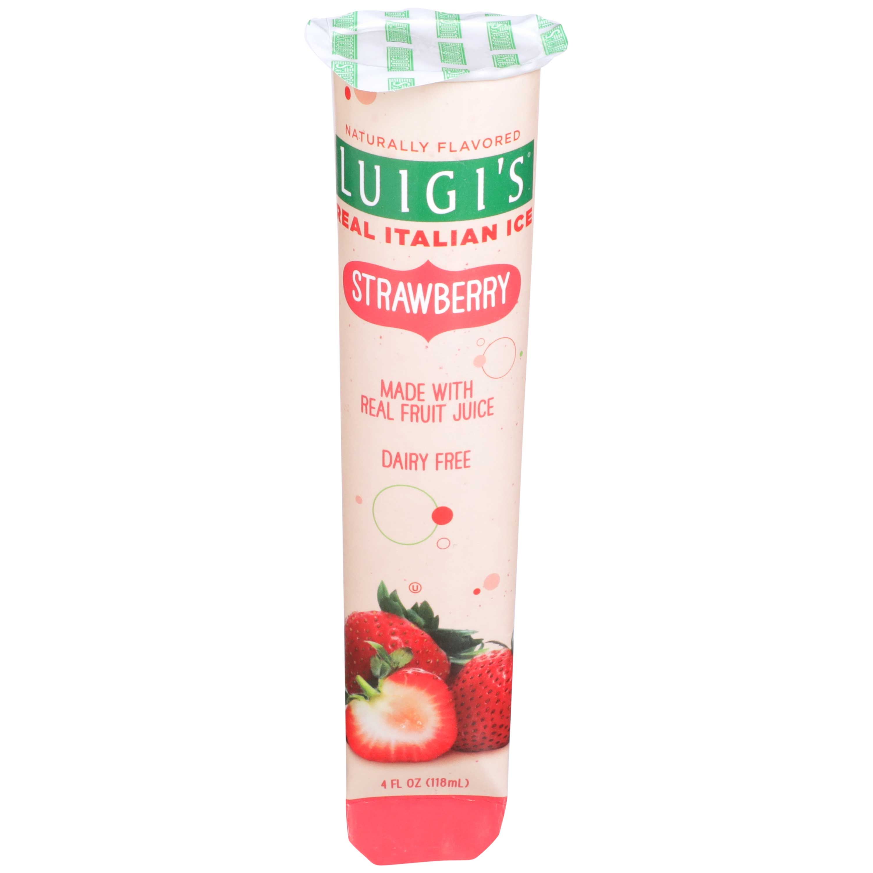 Luigi's Real Italian Ice Strawberry Squeeze Tube, 4 Ounce -- 24 Per Case
