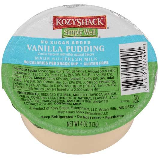 Kozy Shack Vanilla Pudding No Sugar Added, 4 Ounce -- 48 Per Case
