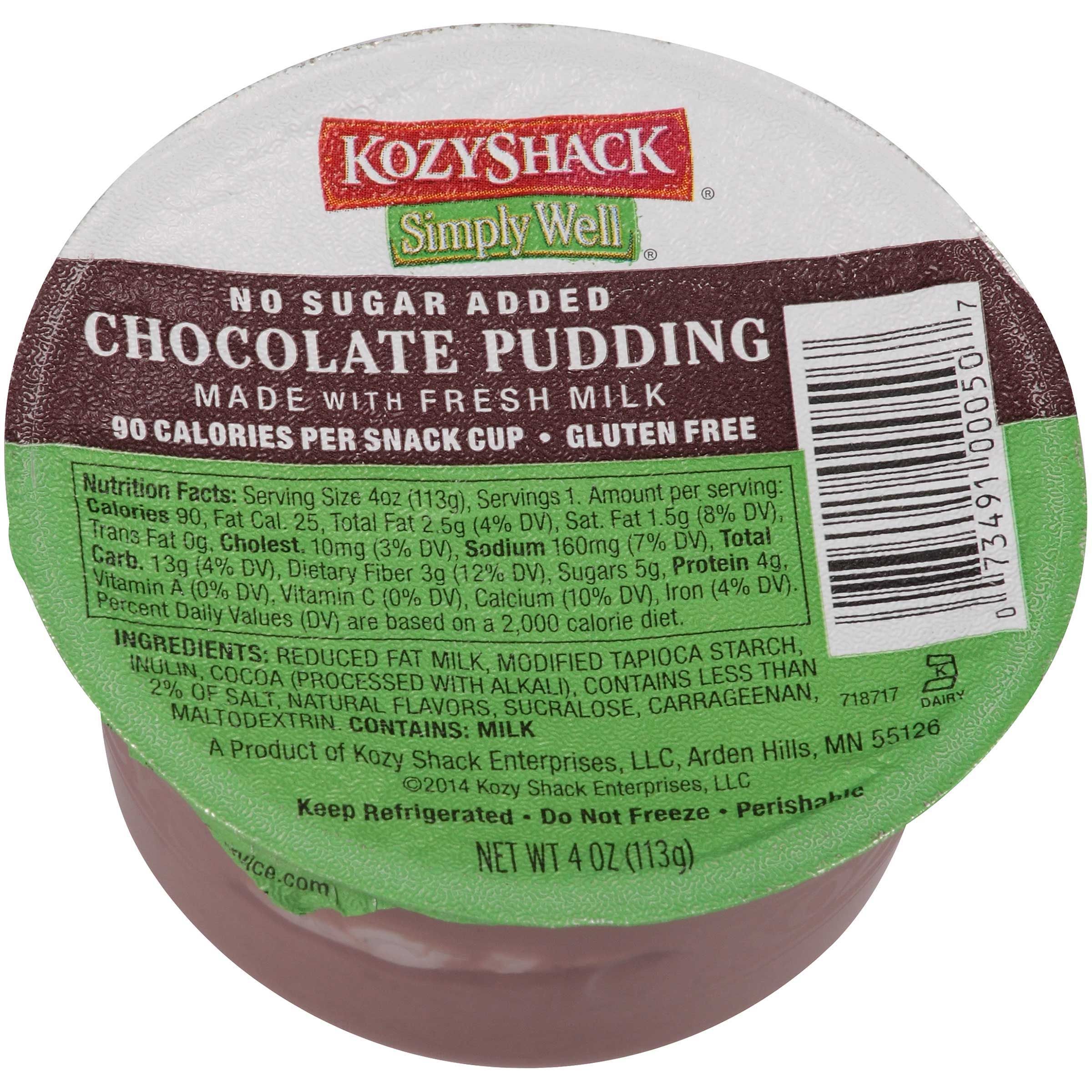 Kozy Shack Chocolate Pudding No Sugar Added, 4 Ounce -- 48 Per Case