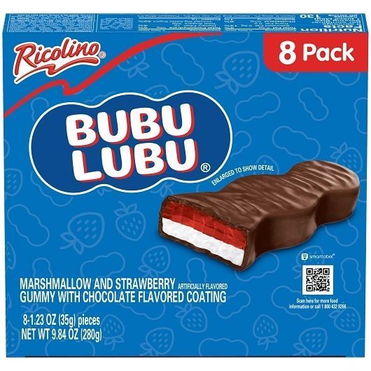 Bubulubu Ricolino Strawberry Marshmallow Bar With Chocolate Flavored Coating -- 96 Per Case