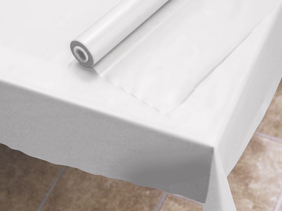 Hoffmaster White Plastic Roll Healthcare Tablecover, 40 Inch X 300 Feet