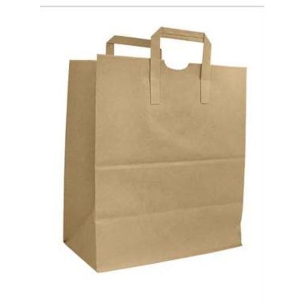 Ajm Plain Brown Bag With Handle, 300 Count