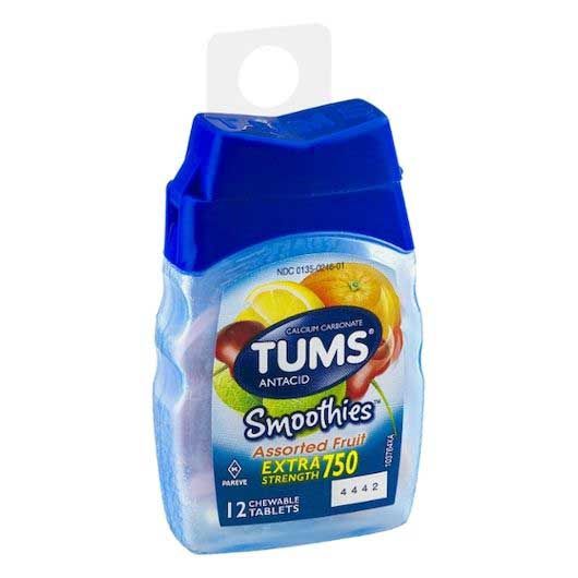 Tums Extra Strength 750 Smoothies Assorted Fruit Chewable Tablet, 12 Count -- 72 Per Case