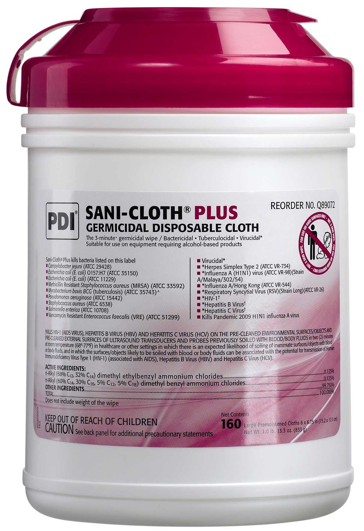 Sani Professional Sani Cloth Plus 6 X 6.75 Inch Disinfectant Wipes, 160 Count -- 12 Per Case